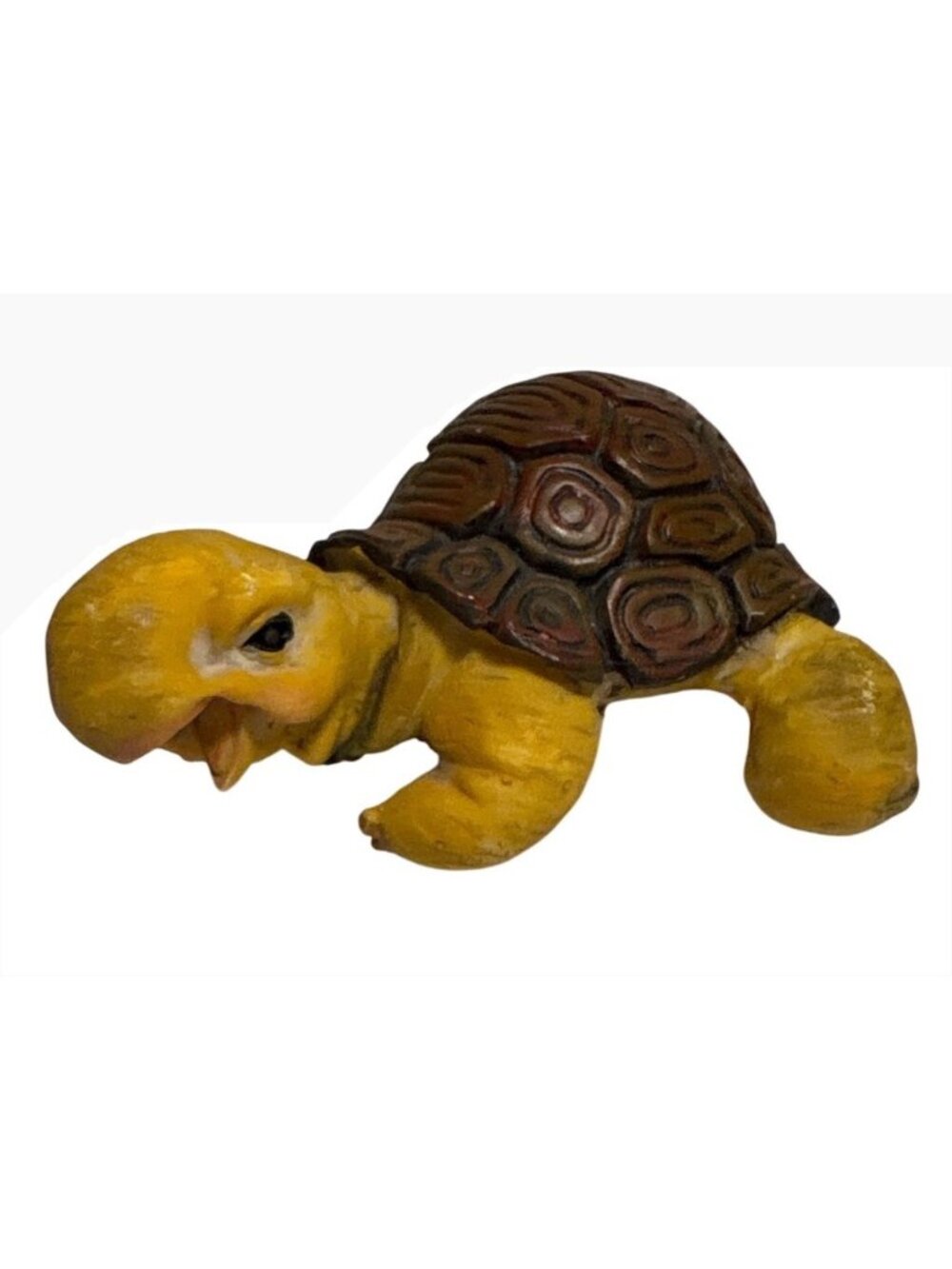 Turtle Figurine Hand Painted Yellow & Brown 2.5 Inch Vintage Resin Collectible